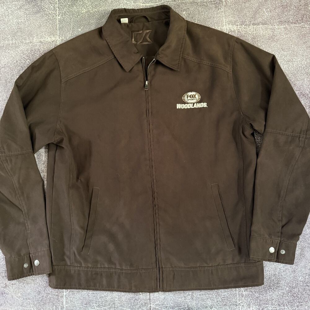 Men's Vintage Y2K Fox Sports Woodlands Brown Faux Suede Bomber Zip Jacket Sz L